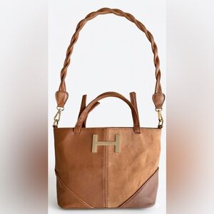 Halston | Brown Leather and Suede Handbag Braided Shoulder Strap Crossbody